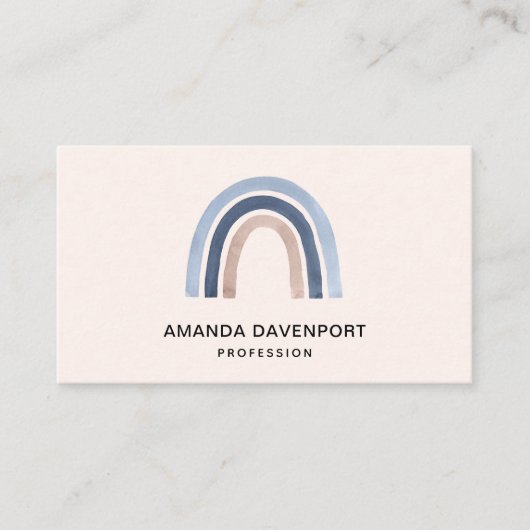 Blue and Peach Rainbow Boho Design Visitenkarte (Vorderseite)
