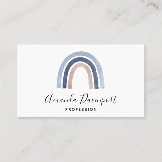Blue and Peach Rainbow Boho Design Visitenkarte (Vorderseite)