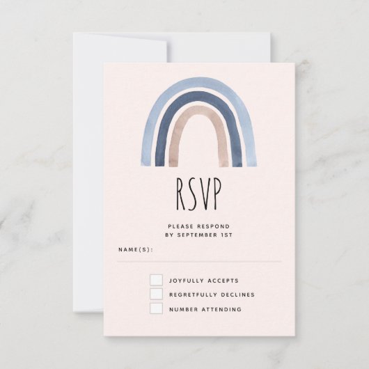 Blue and Peach Rainbow Boho Design Wedding RSVP Karte (Vorderseite)