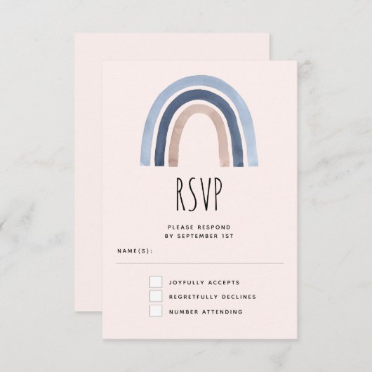 Blue and Peach Rainbow Boho Design Wedding RSVP Karte (Vorne/Hinten)