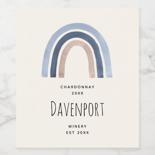 Blue and Peach Rainbow Boho Design Weinkultur und  Weinetikett (Einzelnes Label)