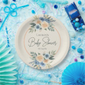 Blue and Peach Watercolor Floral Baby Dusche Pappteller (Party)