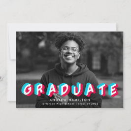 Blue and Pink Anaglyph | Foto Graduation Party Einladung