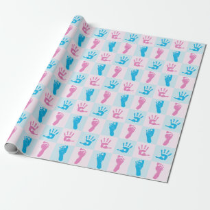 Blue and Pink Baby Hand Prints and Foot Prints Geschenkpapier