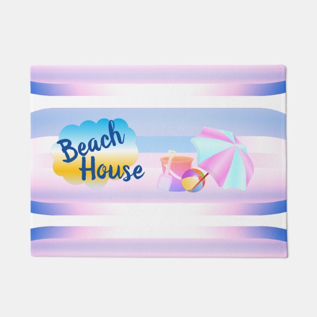 Blue and Pink Beach House Door Mat Fußmatte (Vorderseite)