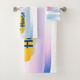 Blue and Pink Beach House Handtuch Set 2