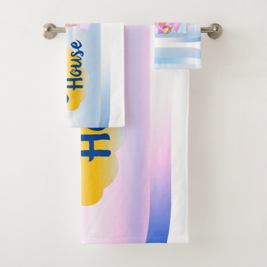 Blue and Pink Beach House Handtuch Set 2 (Insitu)