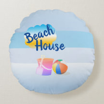 Blue and Pink Beach House Round Cushiys