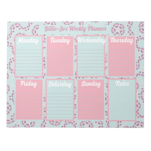 Blue and Pink Boho Weekekly Planner Notepad Notizblock (Vorderseite)