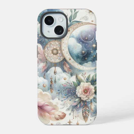 Blue and Pink Dream Catcher iPhone 15 Hülle (Rückseite)