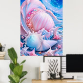 Blue and Pink Fantasy Beach Poster (Heimbüro)