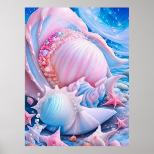 Blue and Pink Fantasy Beach Poster
