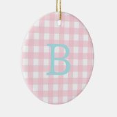 Blue and Pink Gingham Monogram Keramik Ornament (Rechts)