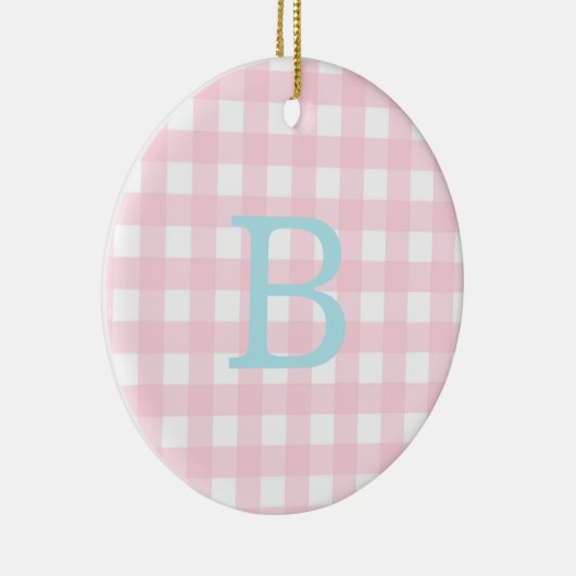 Blue and Pink Gingham Monogram Keramik Ornament (Rechts)