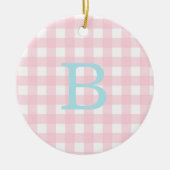 Blue and Pink Gingham Monogram Keramik Ornament (Vorne)