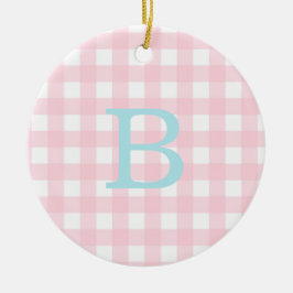 Blue and Pink Gingham Monogram Keramik Ornament