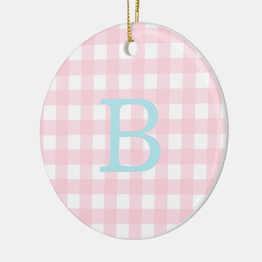 Blue and Pink Gingham Monogram Keramik Ornament (Links)