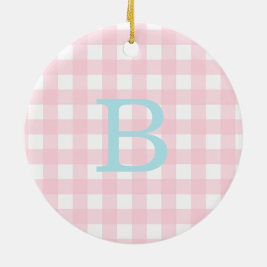 Blue and Pink Gingham Monogram Keramik Ornament (Hinten)