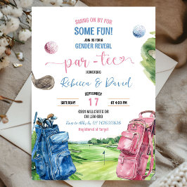 Blue and Pink Golf Theme Gender Reveal Par T-Shirt Einladung