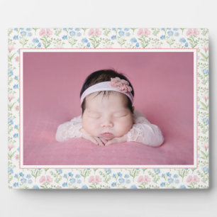 Blue and Pink Grandmillennial Blume Baby Fotoplatte