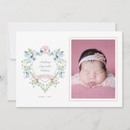 Blue and Pink Grandmillennial Ribbon Wappen Baby Ankündigung