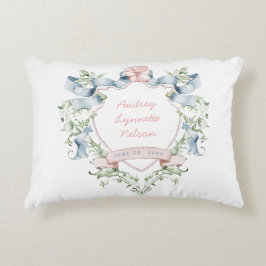 Blue and Pink Grandmillennial Ribbon Wappen Baby Dekokissen
