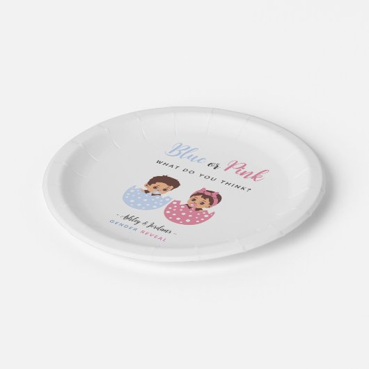 Blue and Pink Hatched Baby in Egg Pappteller (Schrägansicht)