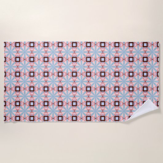 Blue and pink hues geometric patterned  strandtuch (Vorderseite)