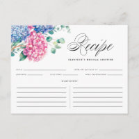 Blue and Pink Hydrangeas Brautparty Rezept Card