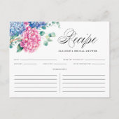 Blue and Pink Hydrangeas Brautparty Rezept Card Postkarte (Vorderseite)