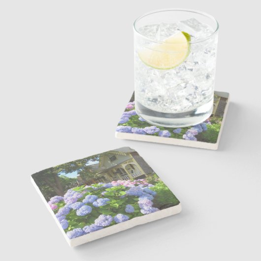 Blue and Pink Hydrangeas - Martha's Vineyard Steinuntersetzer (Seitenansicht)