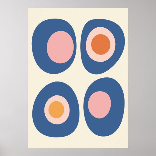 Blue and Pink Mid-Century Modern Pebble Art Poster (Vorne)