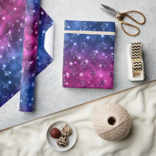 Blue and Pink Ombre Glitzer Celestial Pattern Geschenkpapier