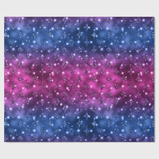 Blue and Pink Ombre Glitzer Celestial Pattern Geschenkpapier (Flach)