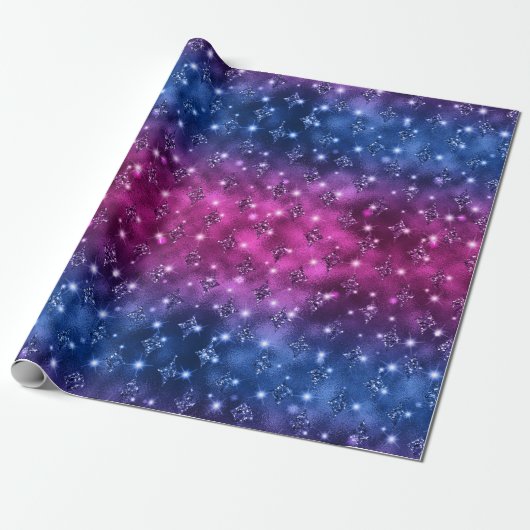 Blue and Pink Ombre Glitzer Celestial Pattern Geschenkpapier (Ungerollt)