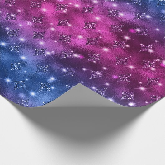 Blue and Pink Ombre Glitzer Celestial Pattern Geschenkpapier (Ecke)