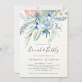 Blue and Pink Peony Bridal Brunch & Bubbly Einladung (Vorderseite)