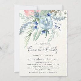 Blue and Pink Peony Bridal Brunch & Bubbly Einladung