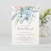 Blue and Pink Peony Bridal Brunch Einladung (Stehend Vorderseite)