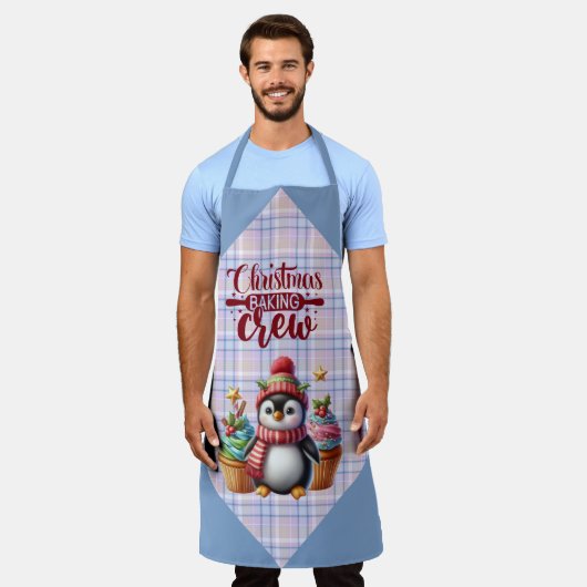 Blue and Pink Plaid Penguin Cupcakes Baking Crew Schürze (Getragen)