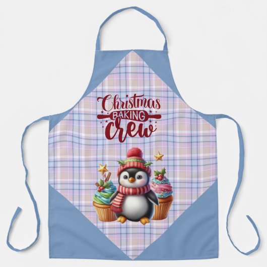 Blue and Pink Plaid Penguin Cupcakes Baking Crew Schürze (Vorderseite)