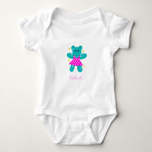 Blue and Pink Polka dot Teddy Baby Strampler