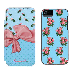 Blue and Pink Roses iPhone 5S Wallet Case Incipio Watson™ iPhone 5 Geldbörsen Hülle