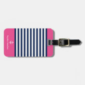 Blue and Pink Striped Nautical Pattern Gepäckanhänger (Vorderseite horizontal)