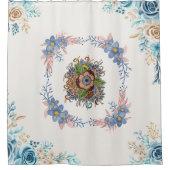 Blue and Pink Watercolor Floral Art Duschvorhang (Vorderseite)