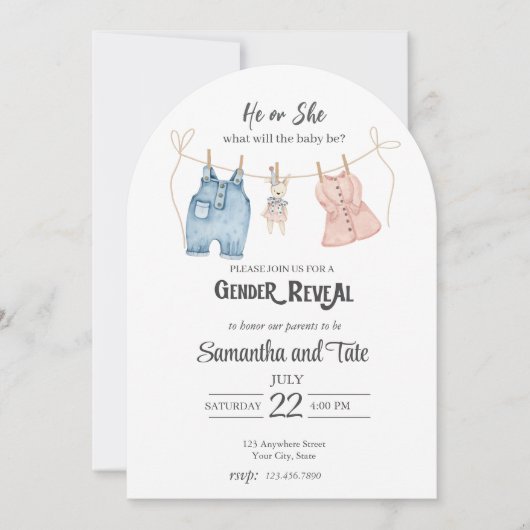 Blue and Pink Watercolor Gender Arch Invitation Einladung (Vorderseite)