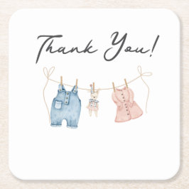 Blue and Pink Watercolor Gender Reveal Rechteckiger Pappuntersetzer