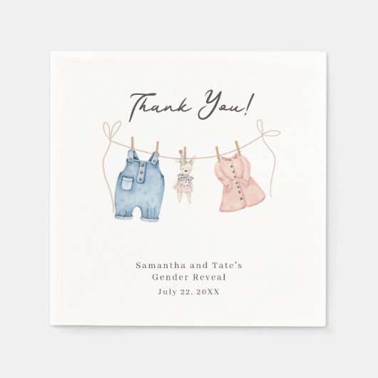 Blue and Pink Watercolor Gender Reveal Serviette (Vorderseite)