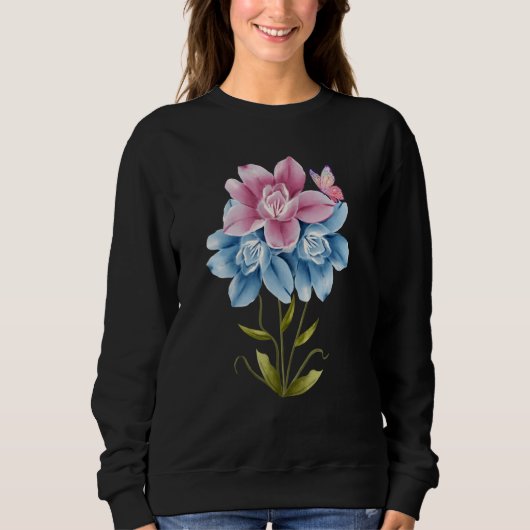 Blue and pink Watercolor Lilies and Butterfly Grap Sweatshirt (Vorderseite)