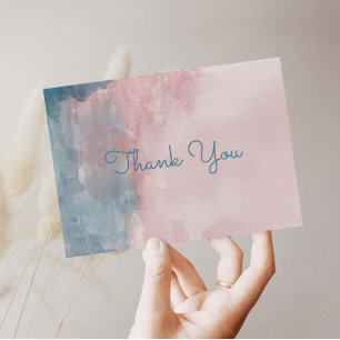 Blue and Pink Watercolor vielen Dank Postcard Einladungspostkarte